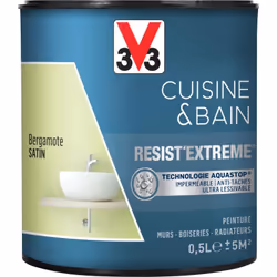 Cuisine & Bain Resist'Extrême® est une peinture satin très couvrante multi-supports à destination des pièces humides. Elle ga ...