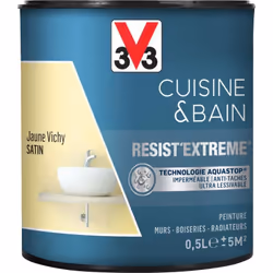 Cuisine & Bain Resist'Extrême® est une peinture satin très couvrante multi-supports à destination des pièces humides. Elle ga ...