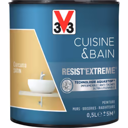Cuisine & Bain Resist'Extrême® est une peinture satin très couvrante multi-supports à destination des pièces humides. Elle ga ...