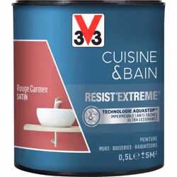 Cuisine & Bain Resist'Extrême® est une peinture satin très couvrante multi-supports à destination des pièces humides. Elle ga ...