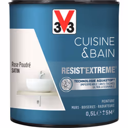 Cuisine & Bain Resist'Extrême® est une peinture satin très couvrante multi-supports à destination des pièces humides. Elle ga ...