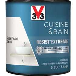 Peinture multi-supports monocouche Cuisine & Bain Resist'Extrême® V33 Rose Poudré satin 0,5L