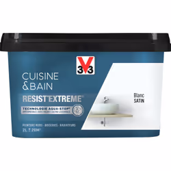 Cuisine & Bain Resist'Extrême® est une peinture satin très couvrante multi-supports à destination des pièces humides. Elle ga ...