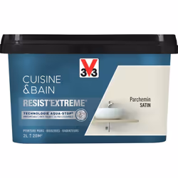 Cuisine & Bain Resist'Extrême® est une peinture satin très couvrante multi-supports à destination des pièces humides. Elle ga ...