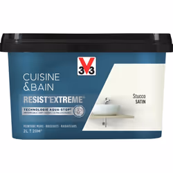 Cuisine & Bain Resist'Extrême® est une peinture satin très couvrante multi-supports à destination des pièces humides. Elle ga ...