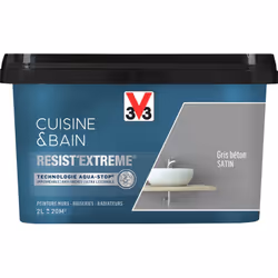 Cuisine & Bain Resist'Extrême® est une peinture satin très couvrante multi-supports à destination des pièces humides. Elle ga ...