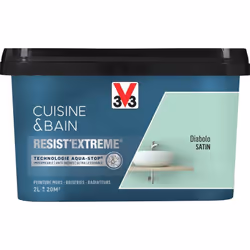 Cuisine & Bain Resist'Extrême® est une peinture satin très couvrante multi-supports à destination des pièces humides. Elle ga ...