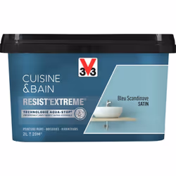 Cuisine & Bain Resist'Extrême® est une peinture satin très couvrante multi-supports à destination des pièces humides. Elle ga ...