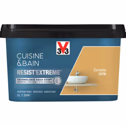 Cuisine & Bain Resist'Extrême® est une peinture satin très couvrante multi-supports à destination des pièces humides. Elle ga ...