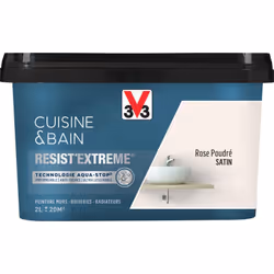 Cuisine & Bain Resist'Extrême® est une peinture satin très couvrante multi-supports à destination des pièces humides. Elle ga ...