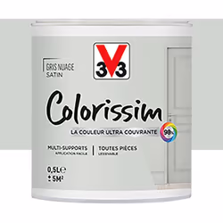 La Peinture Multi-supports V33 Colorissim Satin Gris nuage est une peinture d'intérieur acrylique ultra-couvrante, Facile à a ...