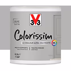 La Peinture Multi-supports V33 Colorissim Satin Brume est une peinture d'intérieur acrylique ultra-couvrante, Facile à appliq ...