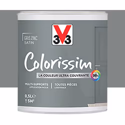 La Peinture Multi-supports V33 Colorissim Satin Gris Zinc est une peinture d'intérieur acrylique ultra-couvrante, Facile à ap ...