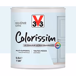 La Peinture Multi-supports V33 Colorissim Satin Bleu zéphyr est une peinture d'intérieur acrylique ultra-couvrante, Facile à  ...