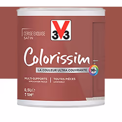 La Peinture Multi-supports V33 Colorissim Satin Cerise exquise est une peinture d'intérieur acrylique ultra-couvrante, Facile ...