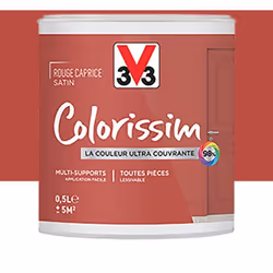 La Peinture Multi-supports V33 Colorissim Satin Rouge caprice est une peinture d'intérieur acrylique ultra-couvrante, Facile  ...