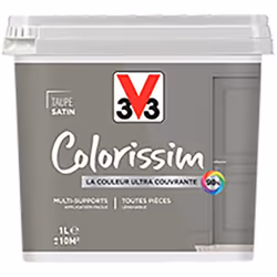 La Peinture Multi-supports V33 Colorissim Satin Taupe est une peinture d'intérieur acrylique ultra-couvrante, Facile à appliq ...