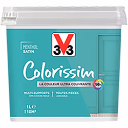 La Peinture Multi-supports V33 Colorissim Satin Menthol est une peinture d'intérieur acrylique ultra-couvrante, Facile à appl ...