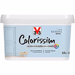 La Peinture Multi-supports V33 Colorissim Satin Bleu céleste est une peinture d'intérieur acrylique ultra-couvrante, Facile à ...