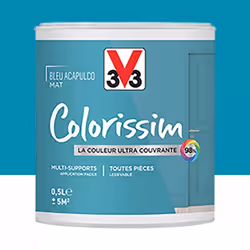 La Peinture Multi-supports V33 Colorissim Mat est une peinture d'intérieur acrylique ultra-couvrante, Facile à appliquer, pol ...