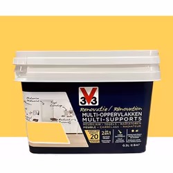 La peinture V33 Rénovation Multi-Supports Jaune tournesol a été spécialement développée pour rénover toutes les surfaces, dan ...