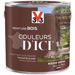 La Peinture bois V33 Couleurs d'ICI Rouge sépia emprunte sa beauté à la nature, tout en harmonie et en nuances... avec un r ...