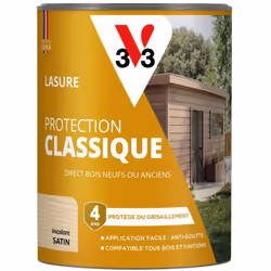 La LASURE PROTECTION CLASSIQUE V33 protège et décore facilement tous vos bois extérieurs, neufs ou anciens et sur tous types  ...