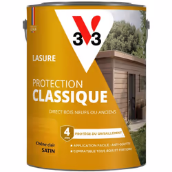 La LASURE PROTECTION CLASSIQUE V33 protège et décore facilement tous vos bois extérieurs, neufs ou anciens et sur tous types ...