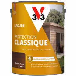La LASURE PROTECTION CLASSIQUE V33 protège et décore facilement tous vos bois extérieurs, neufs ou anciens et sur tous types  ...