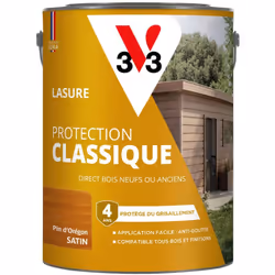 La LASURE PROTECTION CLASSIQUE V33 protège et décore facilement tous vos bois extérieurs, neufs ou anciens et sur tous types  ...