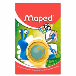 Maped - Gomme Bleue CROC CROC Malléable - Fort Pouvoir dEffaçage - Boite de protection en Forme dEscargot
