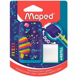 Taille-crayons avec gomme Pixel Party - Maped - Taille-crayons Connect 2 Trous et 1 Gomme 1 recharge gomme