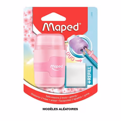 Taille-crayons 2 trous + gomme blanche - Avec réservoir - Couleurs pastel - Maped