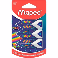 Gomme en plastique - MAPED - PIXEL PARTY - Blister de 3 - Sans phtalates - Section triangulaire