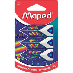 Gomme en plastique - MAPED - PIXEL PARTY - Blister de 3 - Sans phtalates - Section triangulaire
