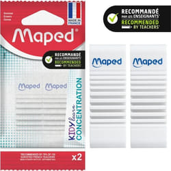 2 Gommes Blanches Maped Kidy Learn Concentration - Surface Texturée pour Aider à la Concentration des Enfants - Made in France
