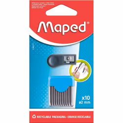 Étui de 10 Mines de Rechange 2 mm + 1 taille mines pour Recharge Compas Scolaire - Maped