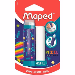 Maped - Gomme tube Pixel Party - Gomme Protégée Pratique et Efficace - 1 Recharge Gomme Incluse