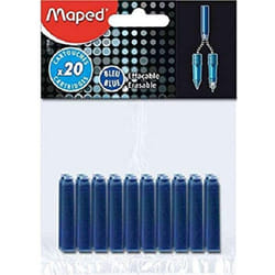 Cartouches dencre - MAPED - Standard - 20 pièces - Bleu - Pour stylo plume et roller