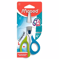 Maped - Ciseaux Sensoft Asymétriques - Ciseaux Enfants avec Anneaux Souples - Ciseaux Scolaires 13cm dès 4 Ans - Coloris Vert