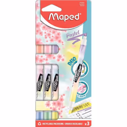 Surligneur - Maped - FluoPeps DUO PASTEL - Pointe Biseautée - 2 Couleurs en 1 - 3 pièces