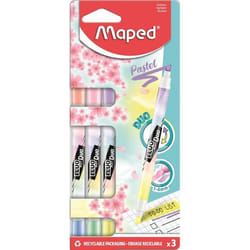 Surligneur - Maped - FluoPeps DUO PASTEL - Pointe Biseautée - 2 Couleurs en 1 - 3 pièces