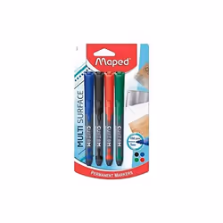 Maped Custom - Marqueur permanent fin Noir/Bleu/Rouge/Vert x4 - Pointe fine 2mm - Multi surface