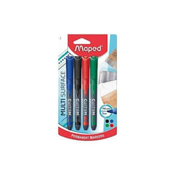 Maped Custom - Marqueur permanent fin Noir/Bleu/Rouge/Vert x4 - Pointe fine 2mm - Multi surface
