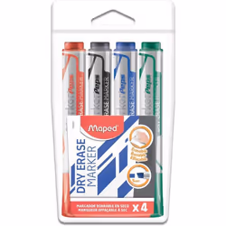 Feutres effaçables - Maped - Pointe biseautée - Multicolore - Lot de 4 - Pour tableaux blancs