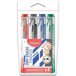 Feutres effaçables - Maped - Pointe biseautée - Multicolore - Lot de 4 - Pour tableaux blancs