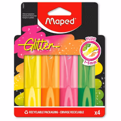 Surligneurs Fluo Glitter - Maped - Pointe Biseautée - Longue Durée - 4 Couleurs - Ergonomiques