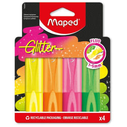 Surligneurs Fluo Glitter - Maped - Pointe Biseautée - Longue Durée - 4 Couleurs - Ergonomiques