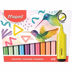 Maped - 12 Surligneurs Classic + Pastel - Pointe Biseautée pour des traits de 1 à 5mm - Pour Documents Bullets Journals et No ...