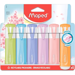 Maped - 6 Surligneurs FluoPeps Classic Pastel - Pointe Biseautée - Couleurs Pastel